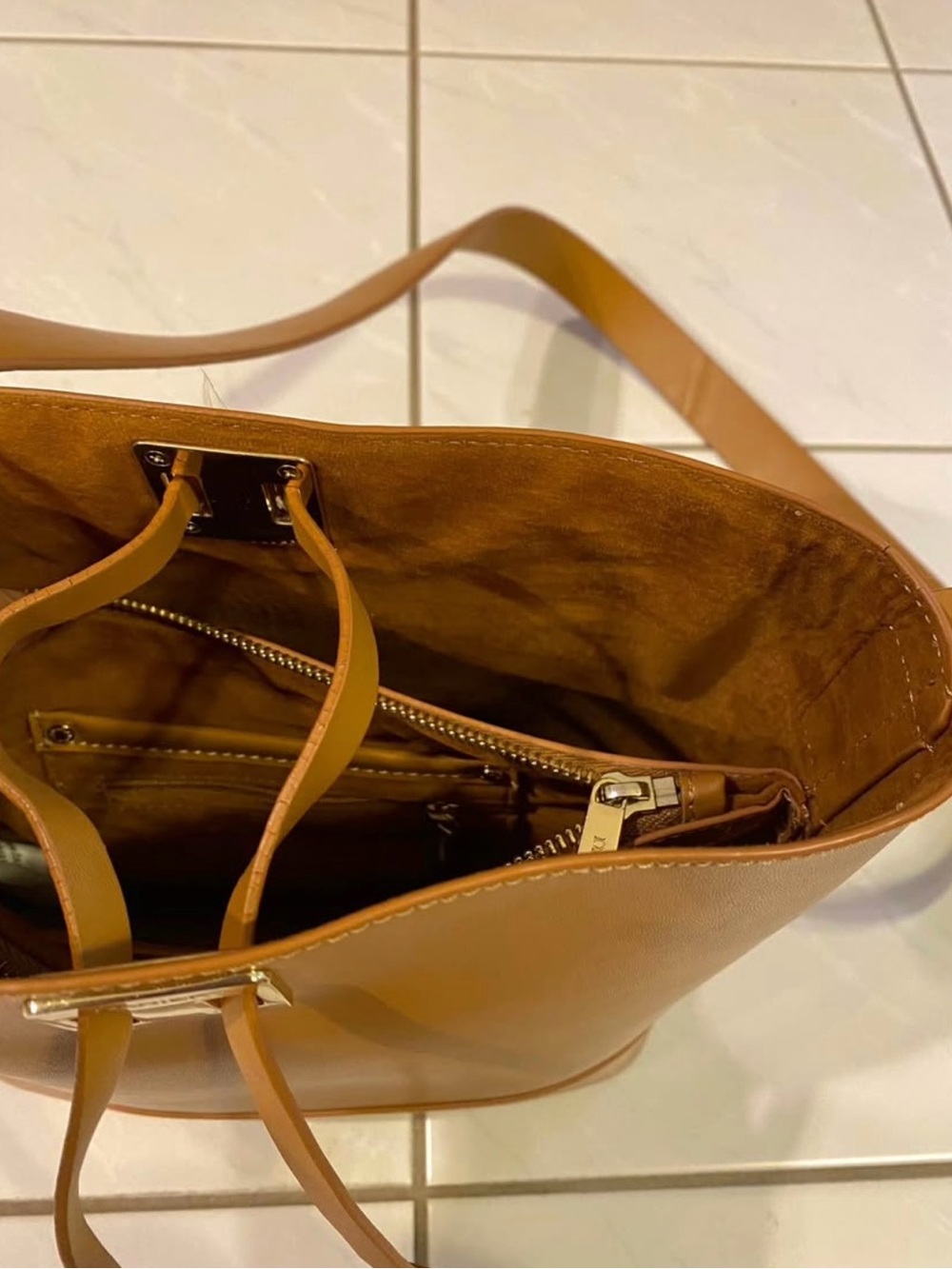 Leather Drawstring Bucket Bag - Picture 2 of 5